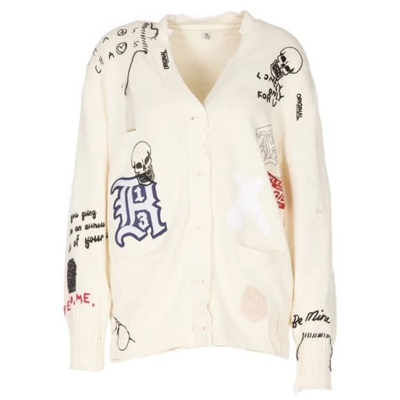 R13 Distressed Graffiti Cardigan Sweater - Picture 6 of 16